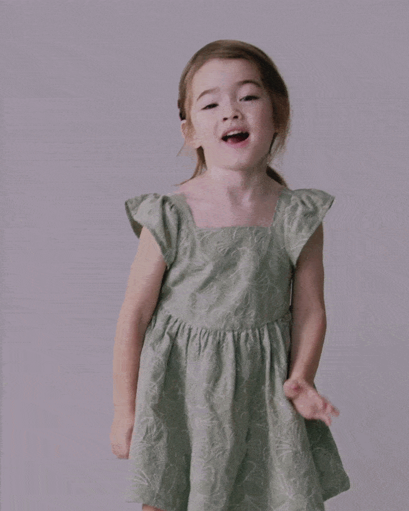 Toddler Girl Embroidered Flutter Sleeve Dress in Floral Print - Green