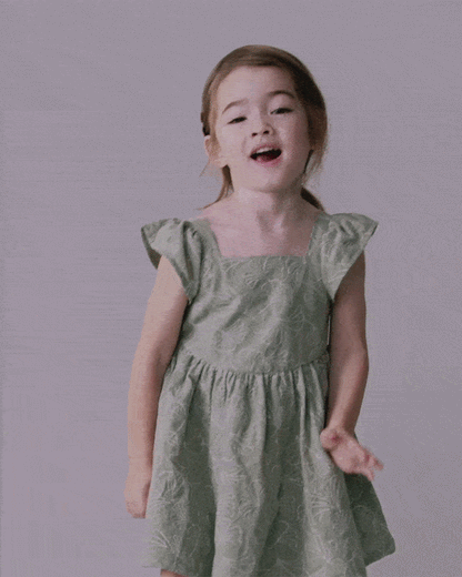 Toddler Girl Embroidered Flutter Sleeve Dress in Floral Print - Green