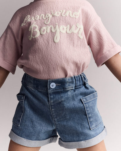 Toddler Girl Mom Shorts in Denim