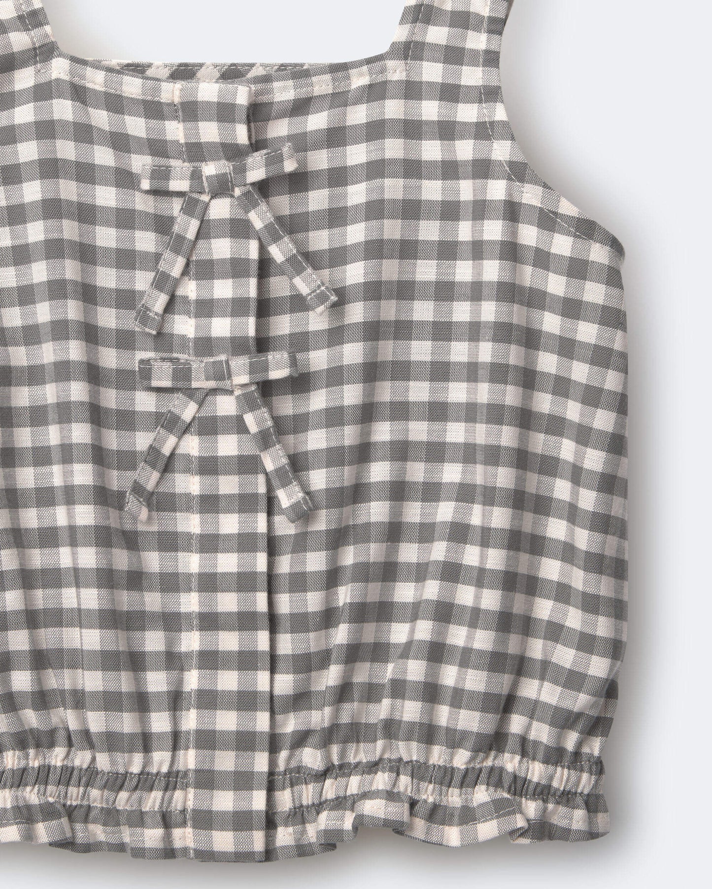 Toddler Girl Gingham Peplum Top with Bows - Cream/Grey