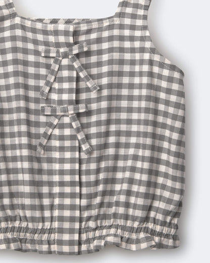 Toddler Girl Gingham Peplum Top with Bows - Cream/Grey