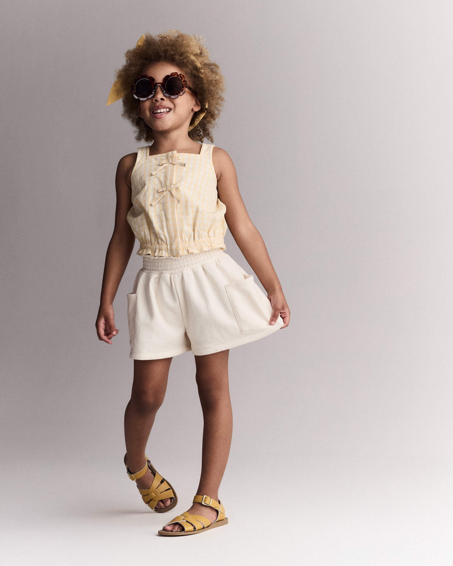 Toddler Girl Fleece Swing Shorts with Pockets - Cream