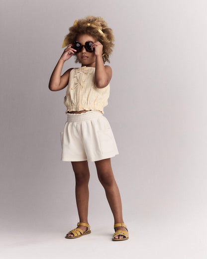 Toddler Girl Fleece Swing Shorts with Pockets - Cream