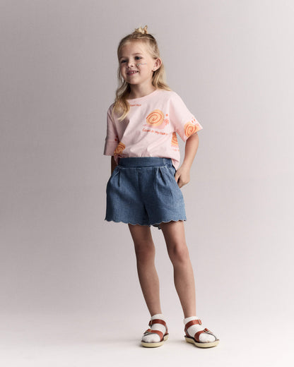 Toddler Girl Scalloped Shorts in Denim
