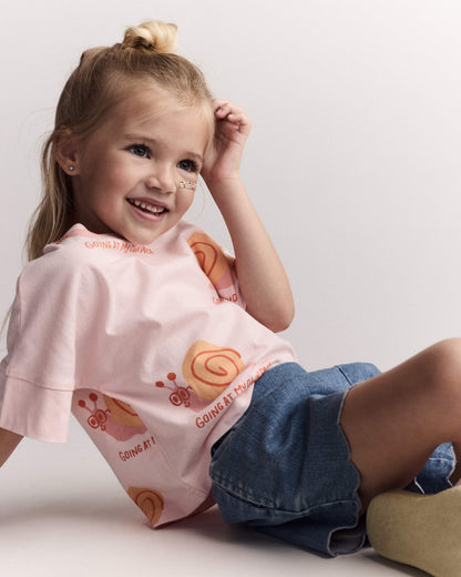 Toddler Girl Scalloped Shorts in Denim