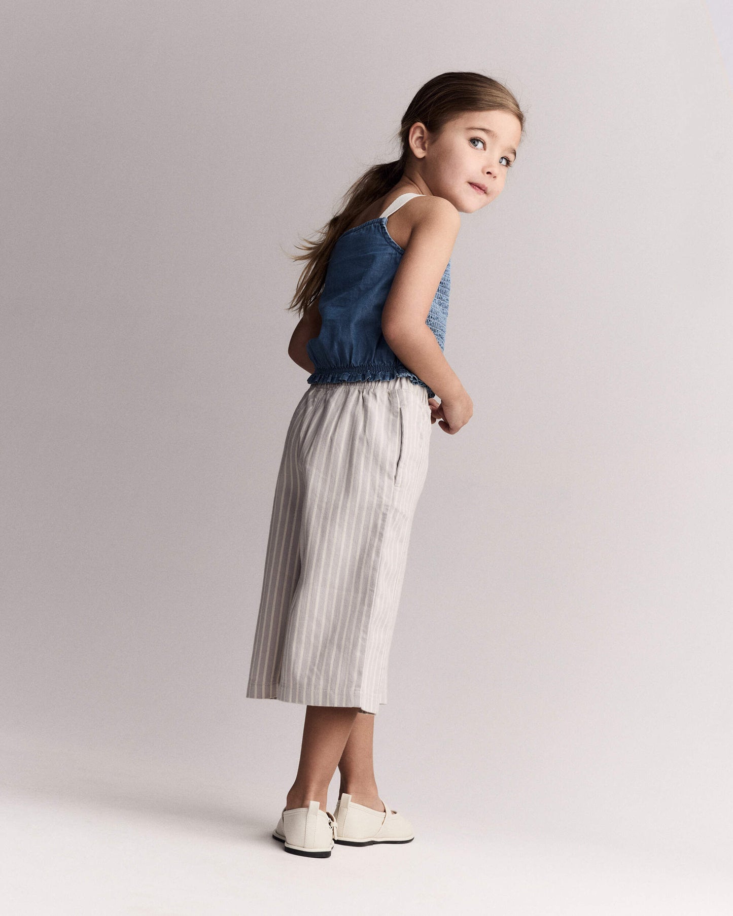 Toddler Girl Sailor Pant in Stripes - Cream/Grey