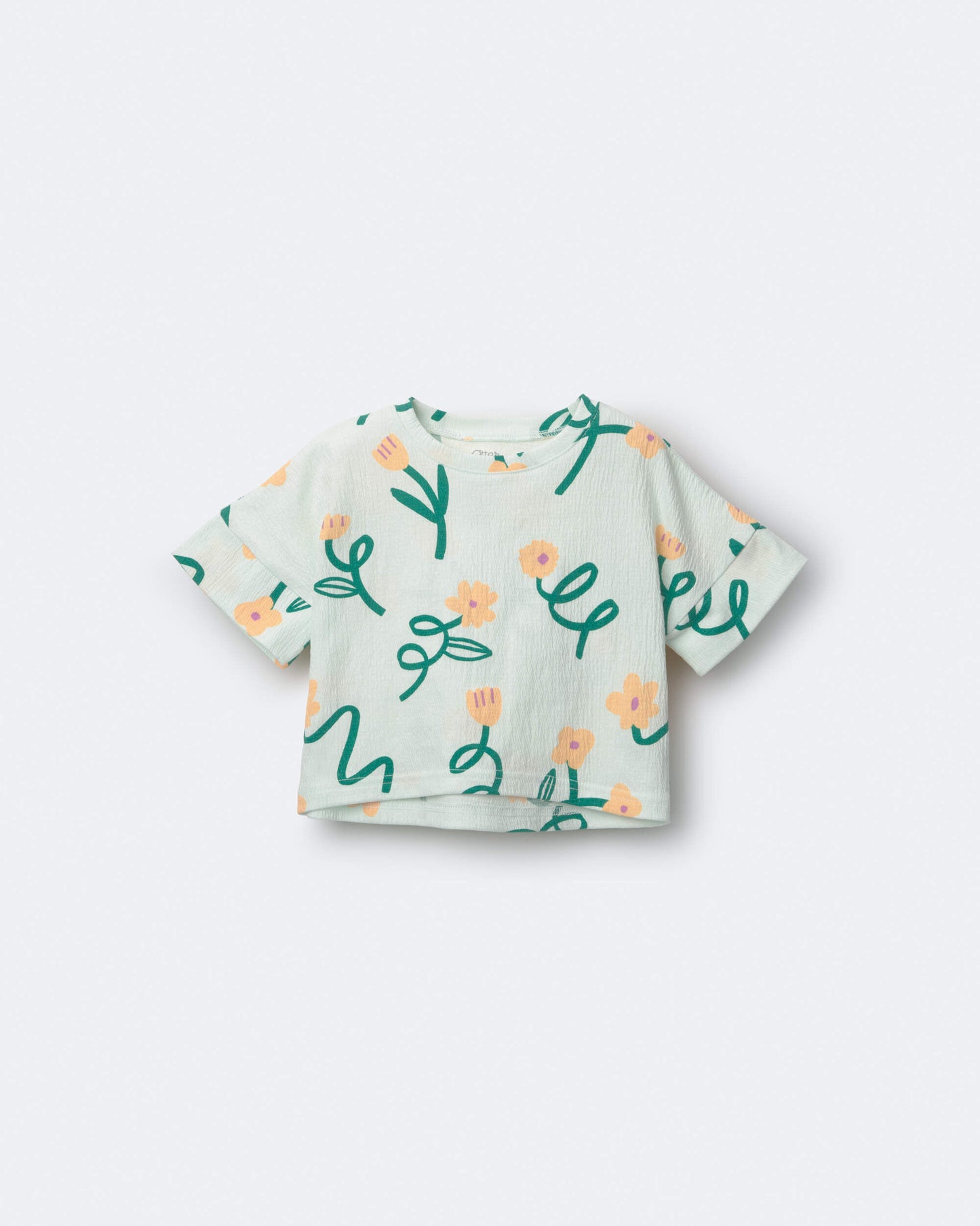Toddler Girl High-Low Dolman Tee in Floral Print - Light Green