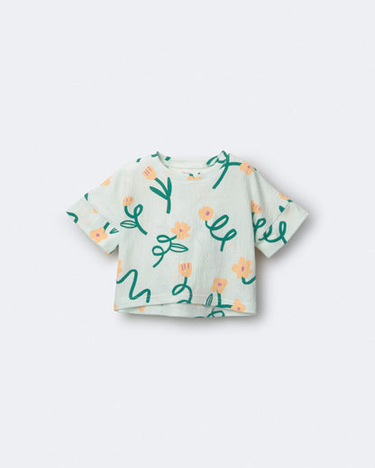 Toddler Girl High-Low Dolman Tee in Floral Print - Light Green