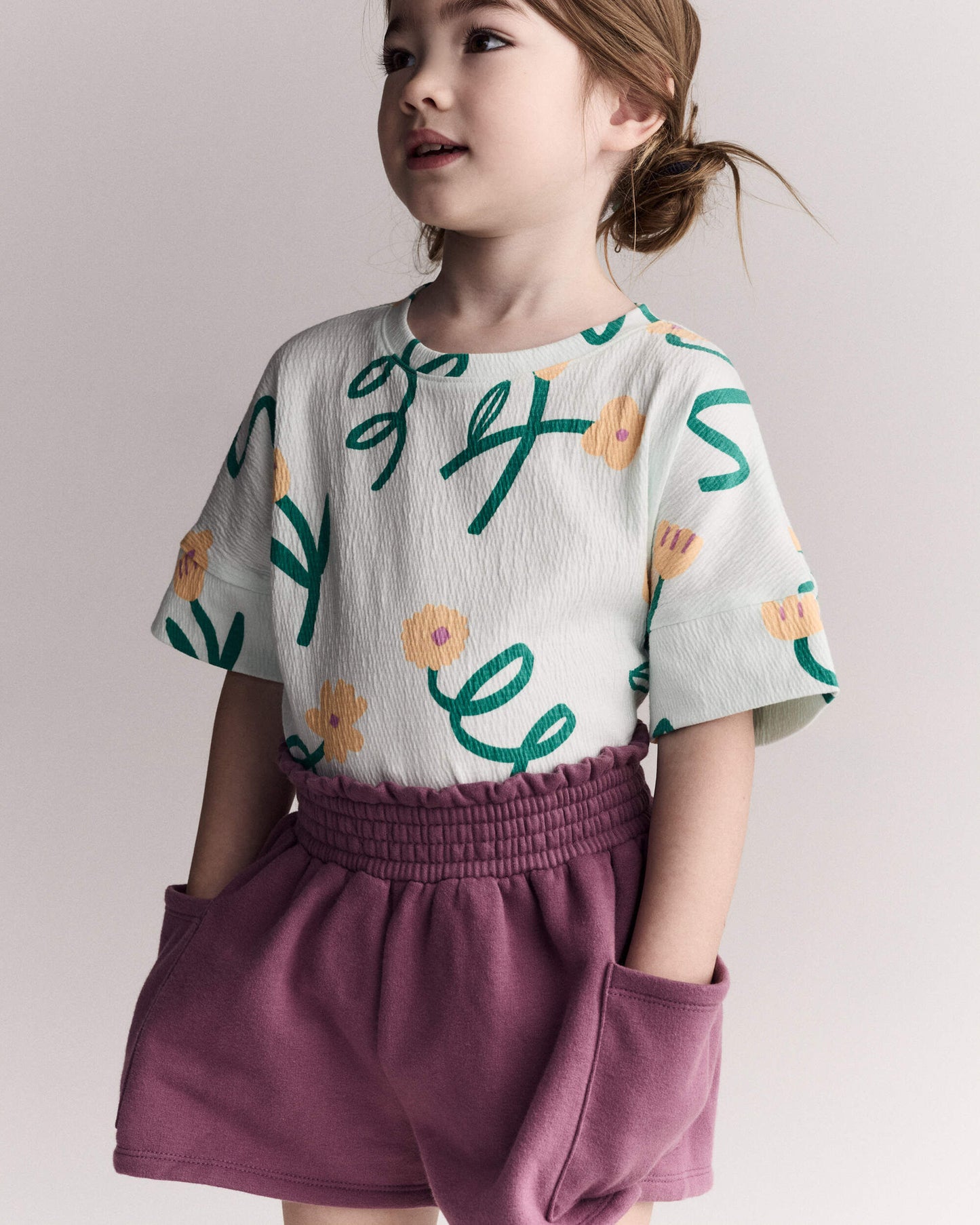 Toddler Girl High-Low Dolman Tee in Floral Print - Light Green