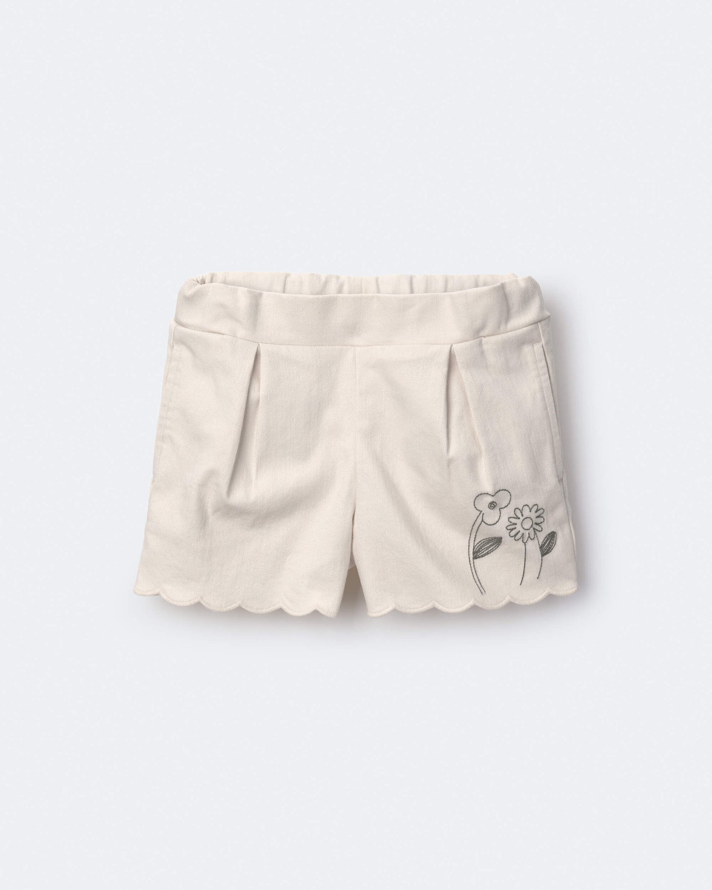 Toddler Girl Floral Scalloped Shorts - Cream