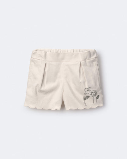 Toddler Girl Floral Scalloped Shorts - Cream