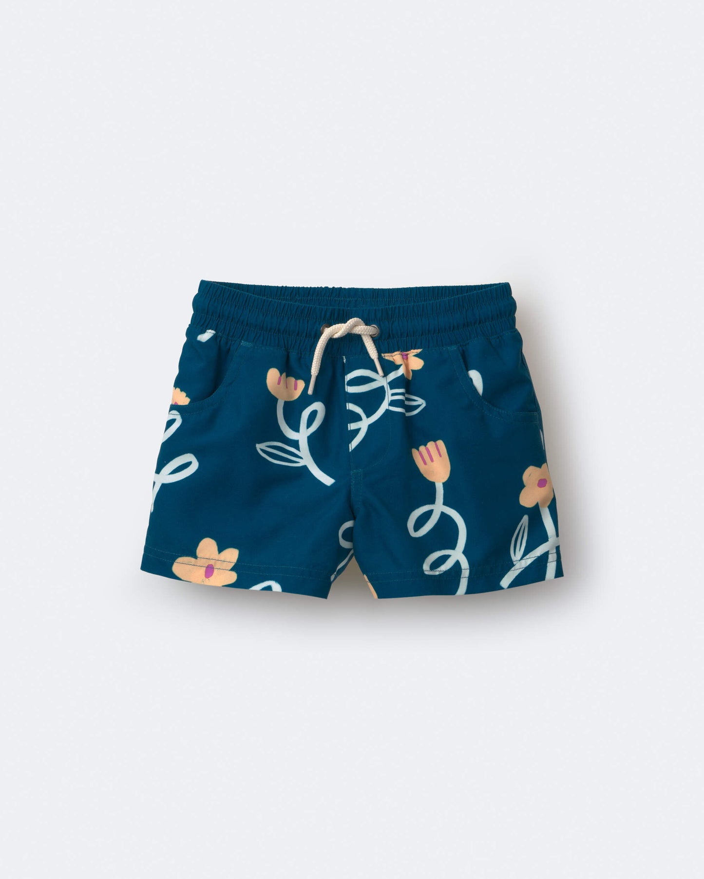 Toddler Boy Swim Trunk in Floral Print - Teal
