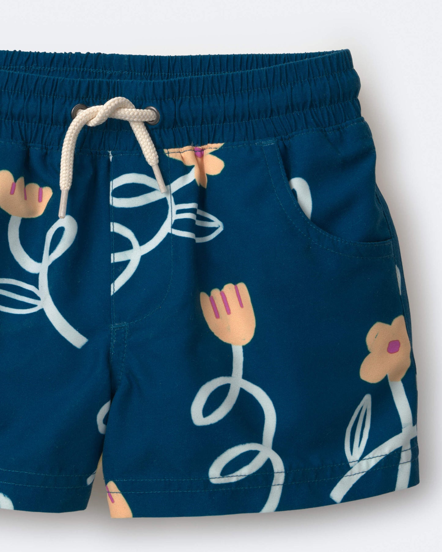 Toddler Boy Swim Trunk in Floral Print - Teal