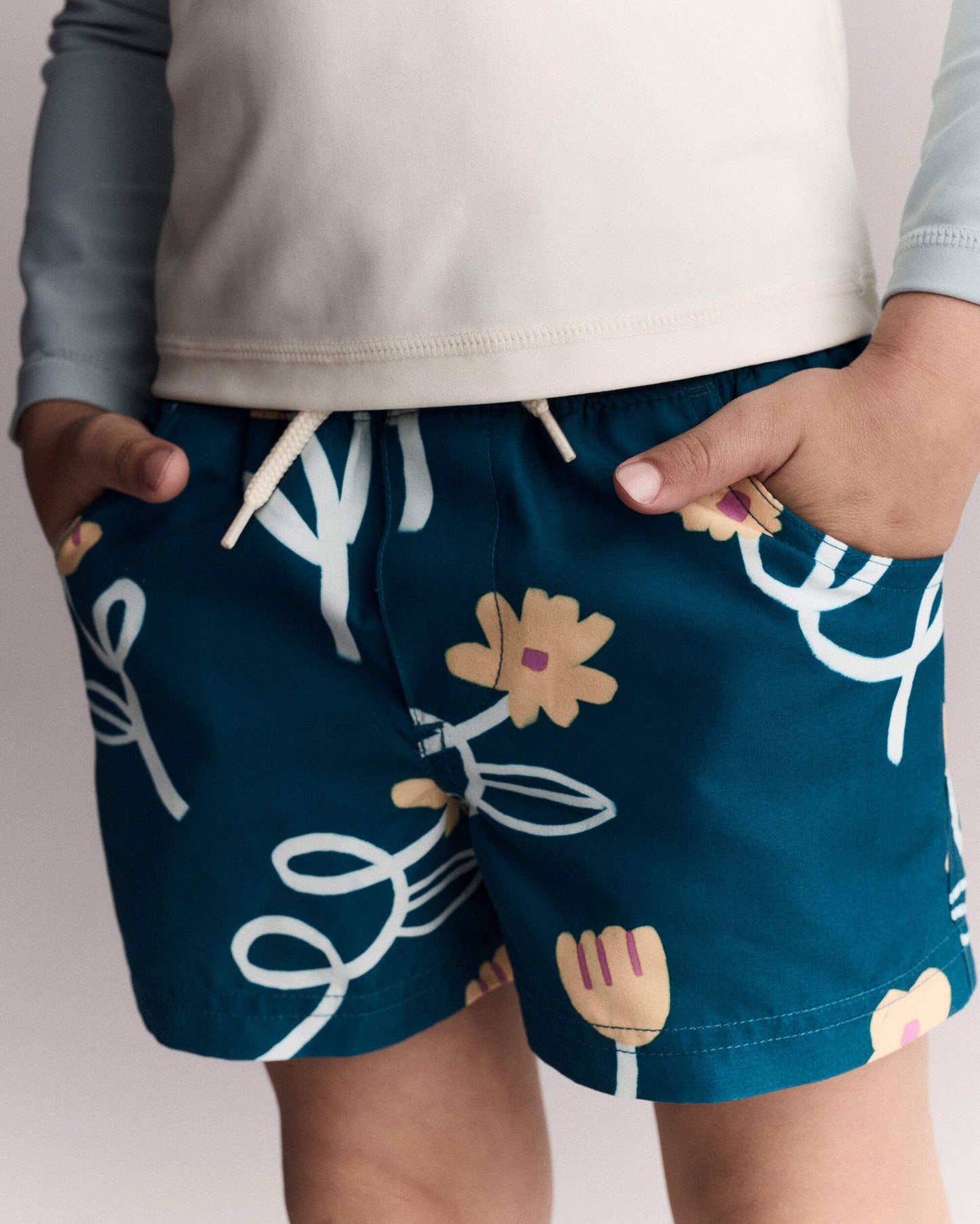 Toddler Boy Swim Trunk in Floral Print - Teal
