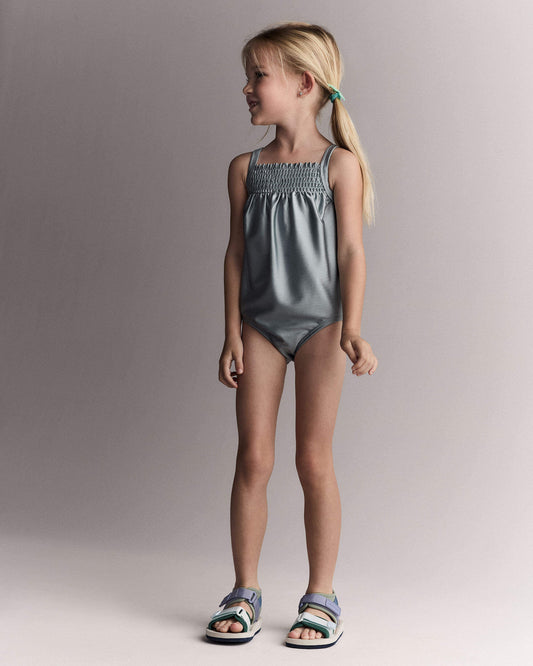 Toddler Girl Smocked One-Piece Swimsuit - Pale Blue