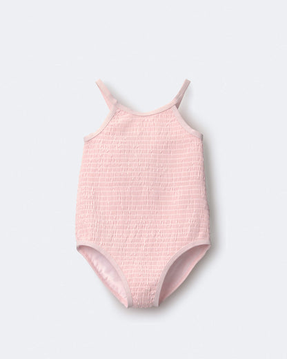 Toddler Girl Smocked One-Piece Swimsuit - Light Pink
