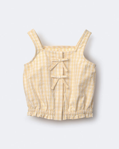 Toddler Girl Gingham Peplum Top with Bows - Yellow