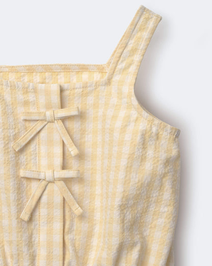 Toddler Girl Gingham Peplum Top with Bows - Yellow