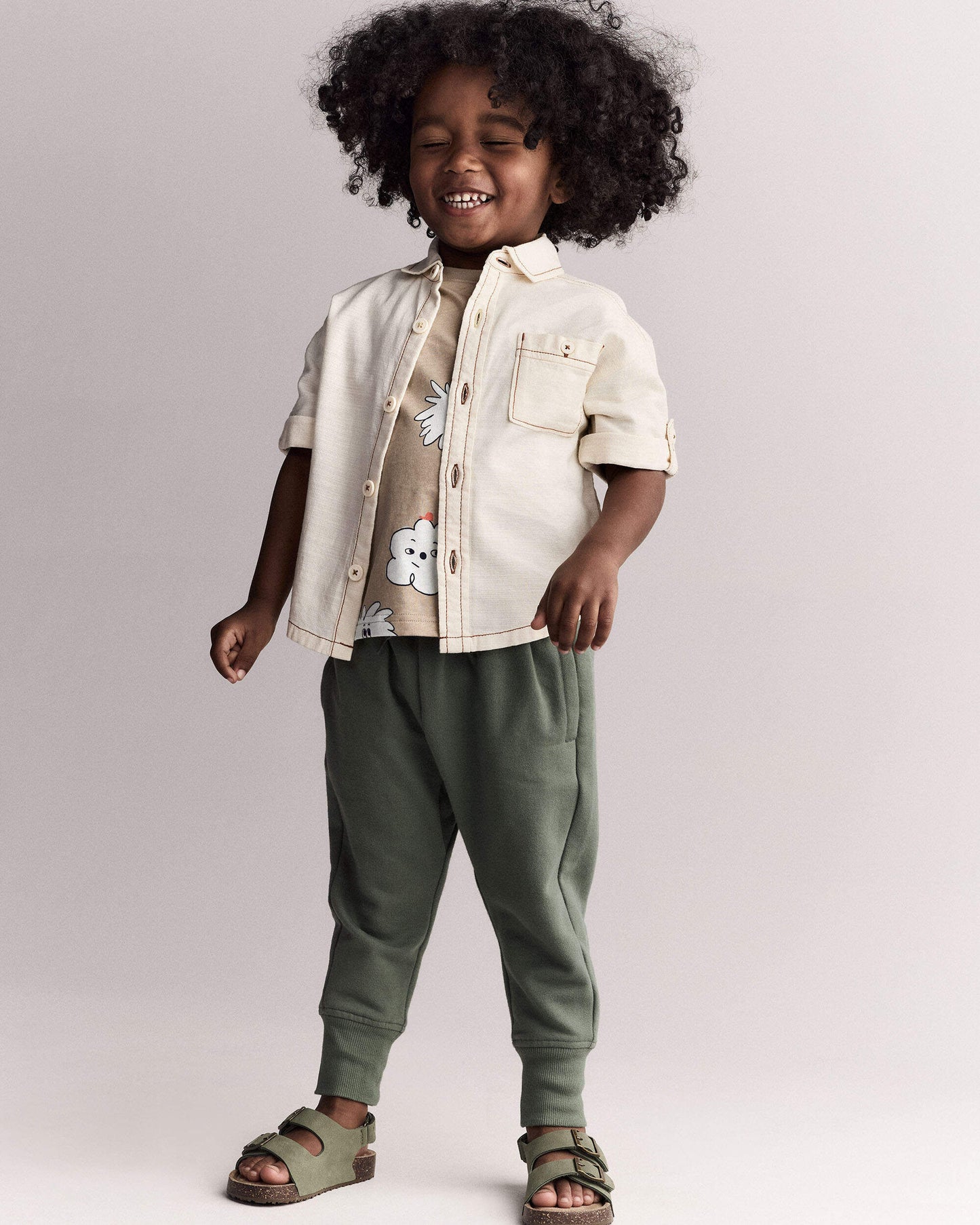 Toddler Boy Button-Down Short-Sleeve Shirt - Cream