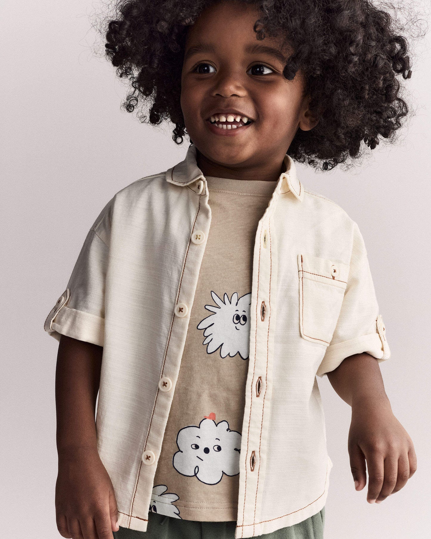 Toddler Boy Button-Down Short-Sleeve Shirt - Cream