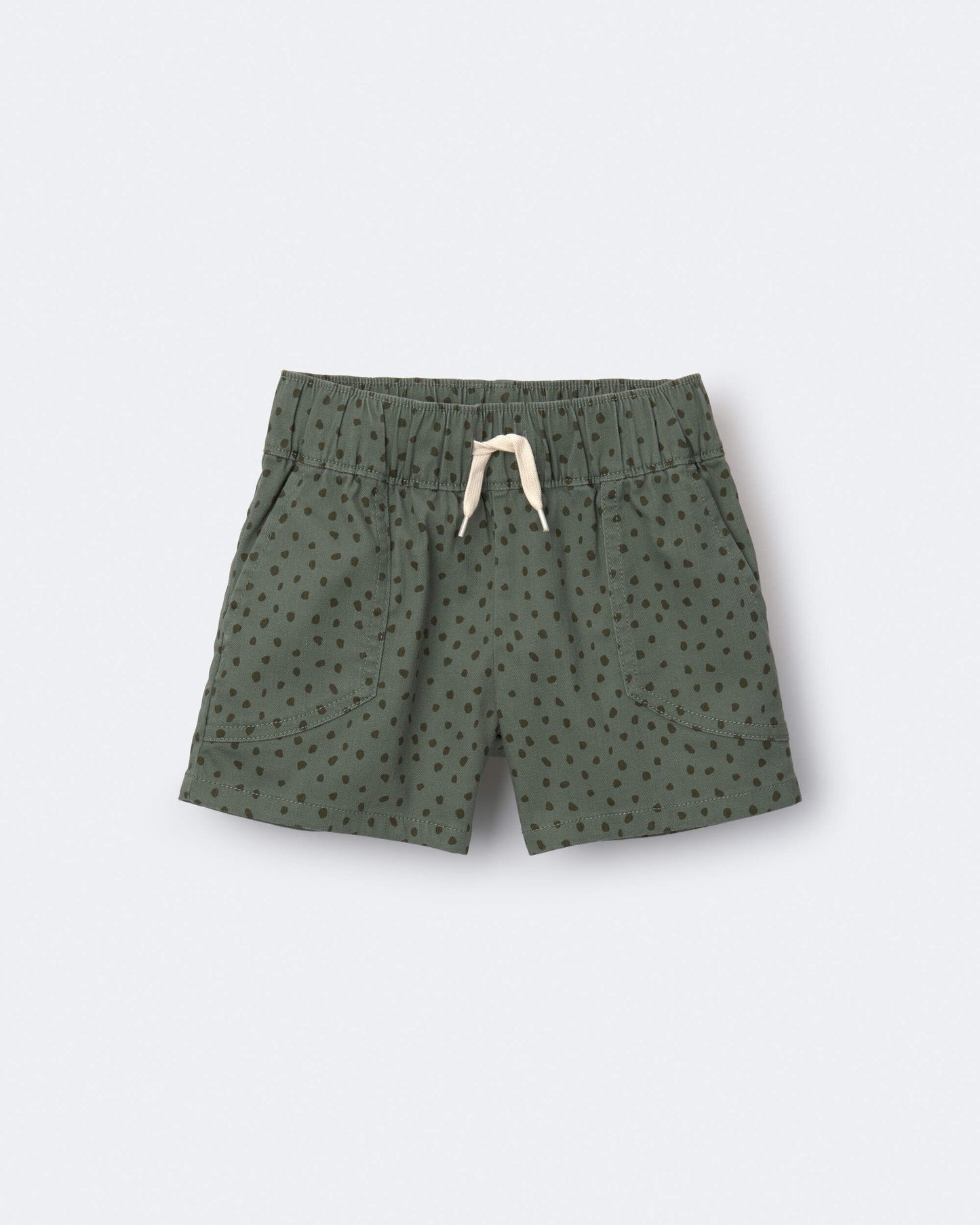 Toddler Standard Shorts with Pockets in Dot Print- Olive