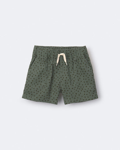Toddler Standard Shorts with Pockets in Dot Print- Olive