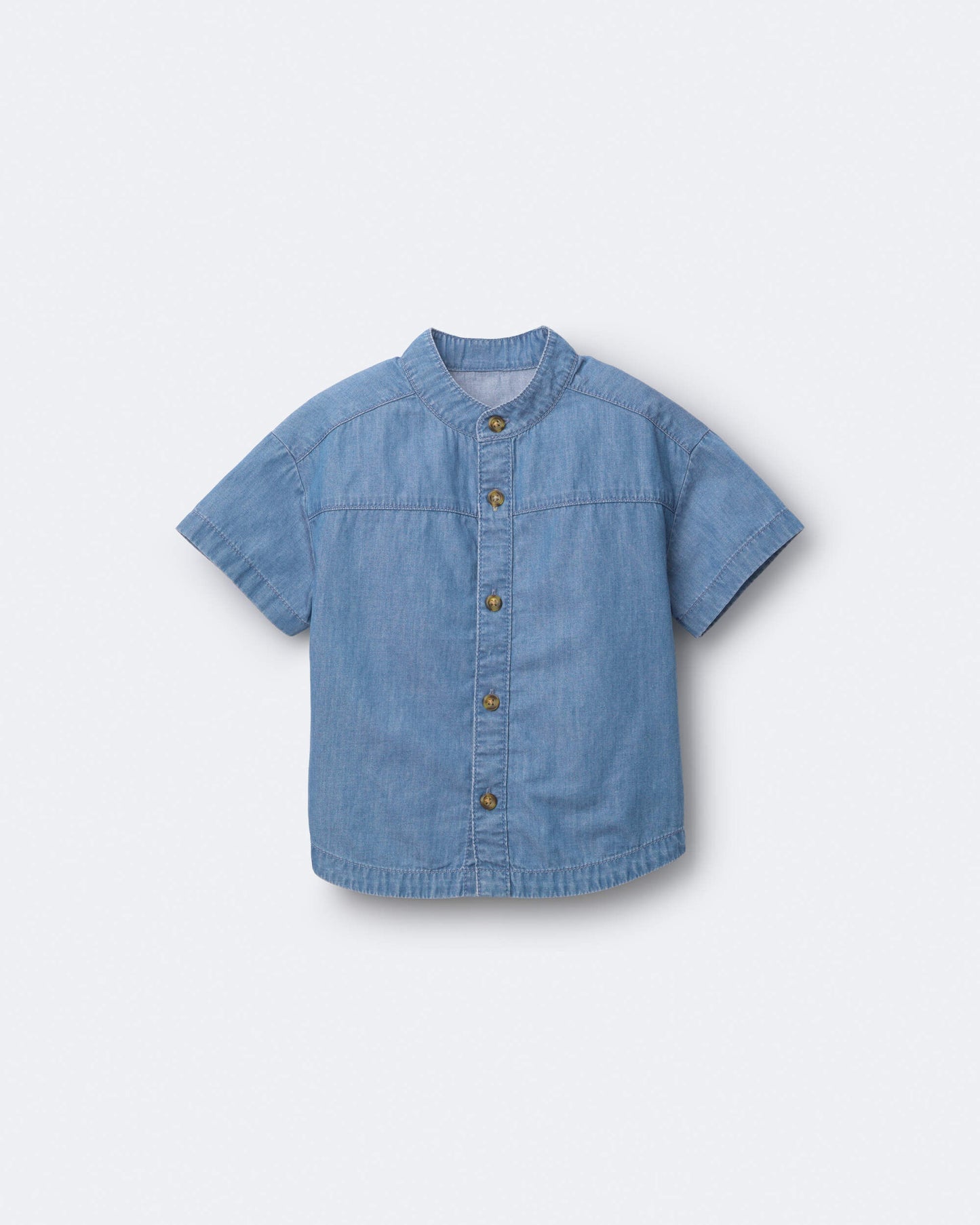 Toddler Boy Mandarin Collar Button-Down Shirt in Chambray