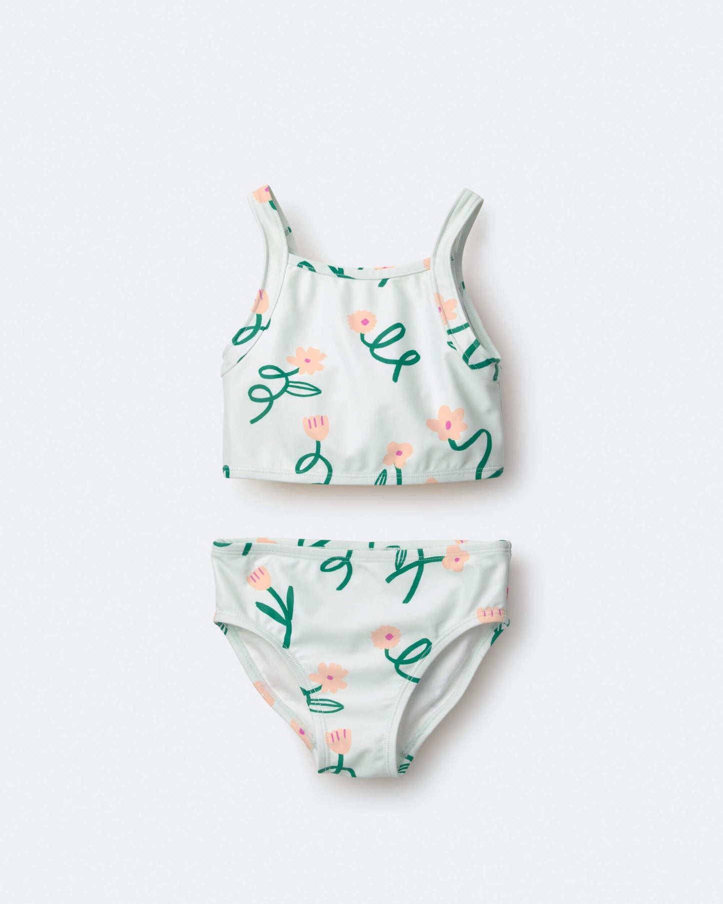 Toddler Girl Tankini in Floral Print - Light Green