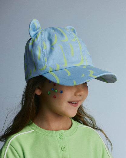 Toddler Baseball Hat with Ears in Abstract Print - Blue