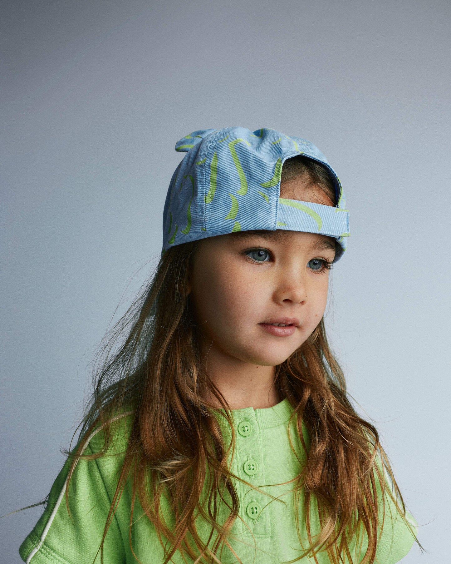 Toddler Baseball Hat with Ears in Abstract Print - Blue
