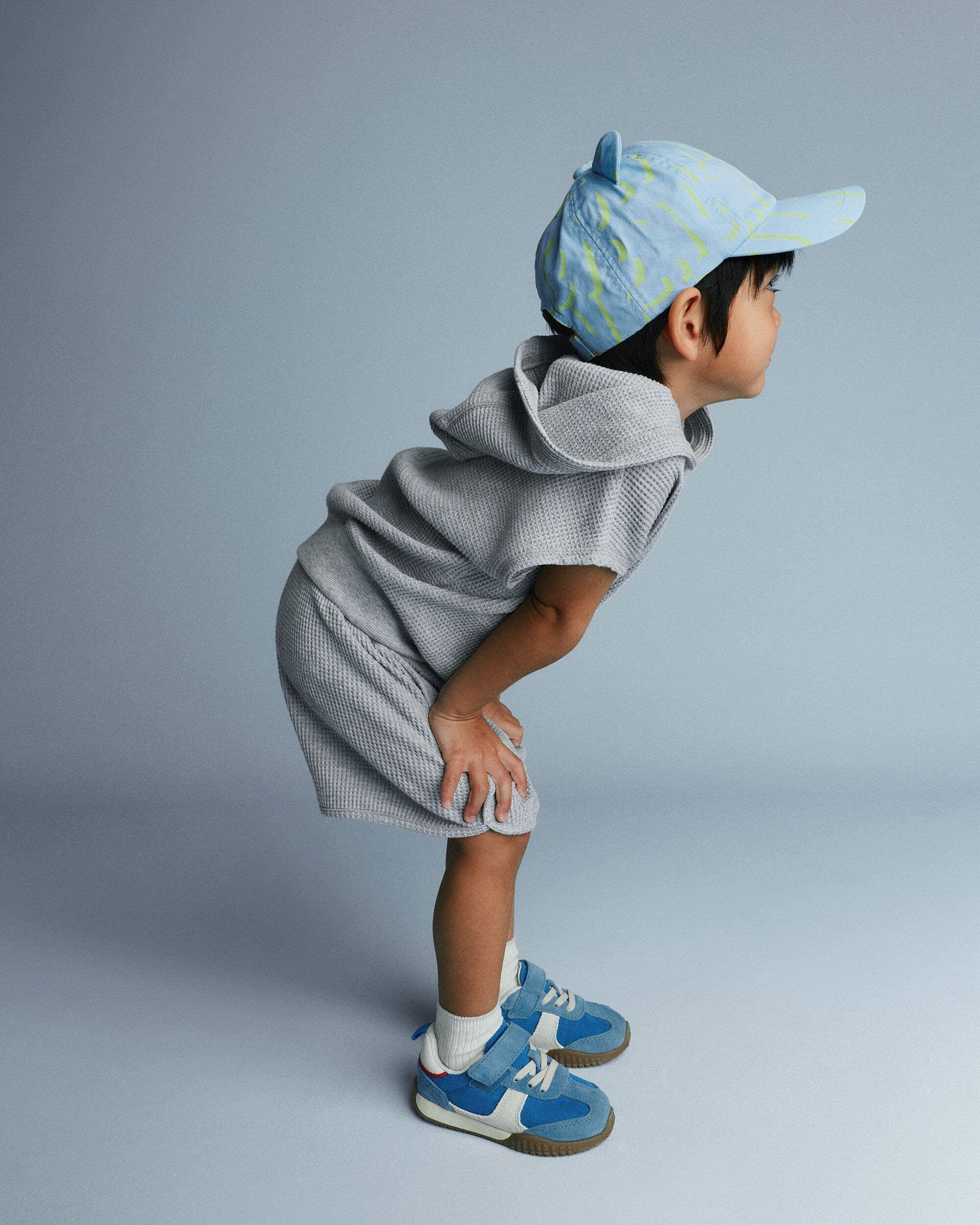 Toddler Baseball Hat with Ears in Abstract Print - Blue