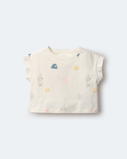 Toddler Girl Boxy Tee in Sandcastle Print - Cream