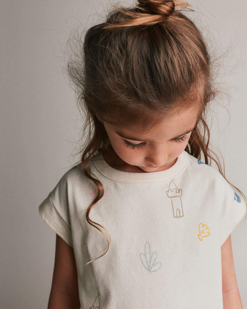Toddler Girl Boxy Tee in Sandcastle Print - Cream