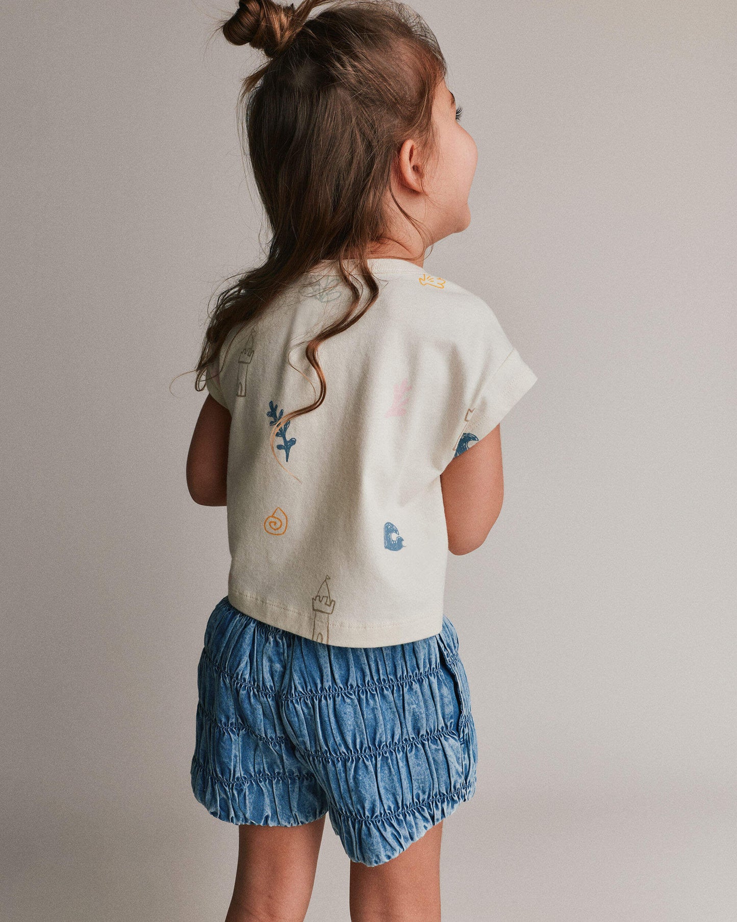 Toddler Girl Boxy Tee in Sandcastle Print - Cream