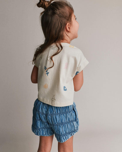 Toddler Girl Boxy Tee in Sandcastle Print - Cream
