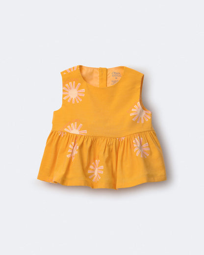 Toddler Girl Peplum Top in Sunny Life Print - Golden Yellow