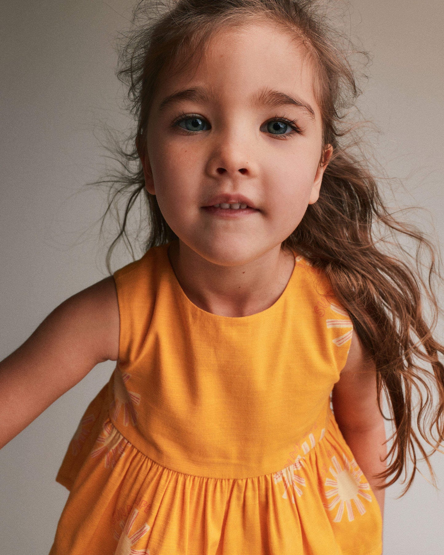 Toddler Girl Peplum Top in Sunny Life Print - Golden Yellow