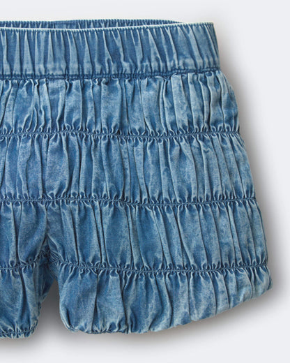 Toddler Girl Ruched Shorts in Chambray