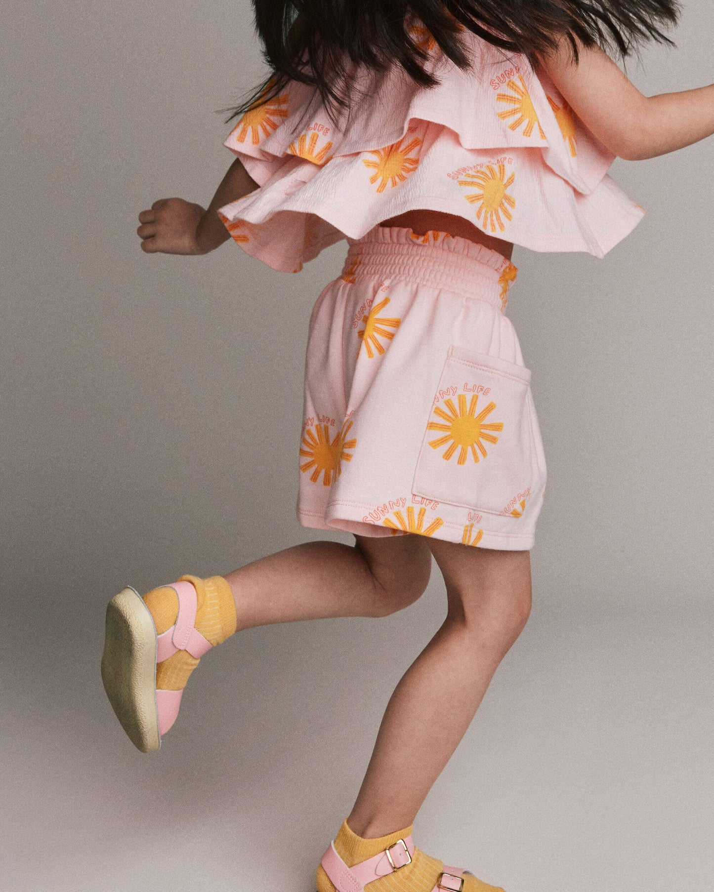 Toddler Girl Swing Shorts with Pockets in Sunny Life Print - Light Pink