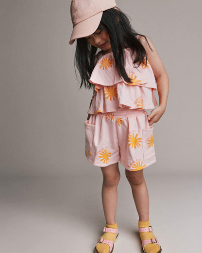 Toddler Girl Swing Shorts with Pockets in Sunny Life Print - Light Pink