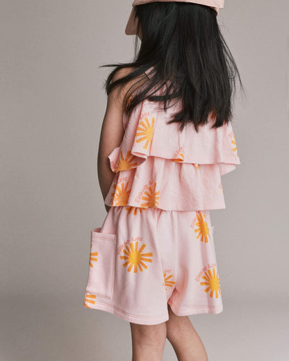 Toddler Girl Swing Shorts with Pockets in Sunny Life Print - Light Pink