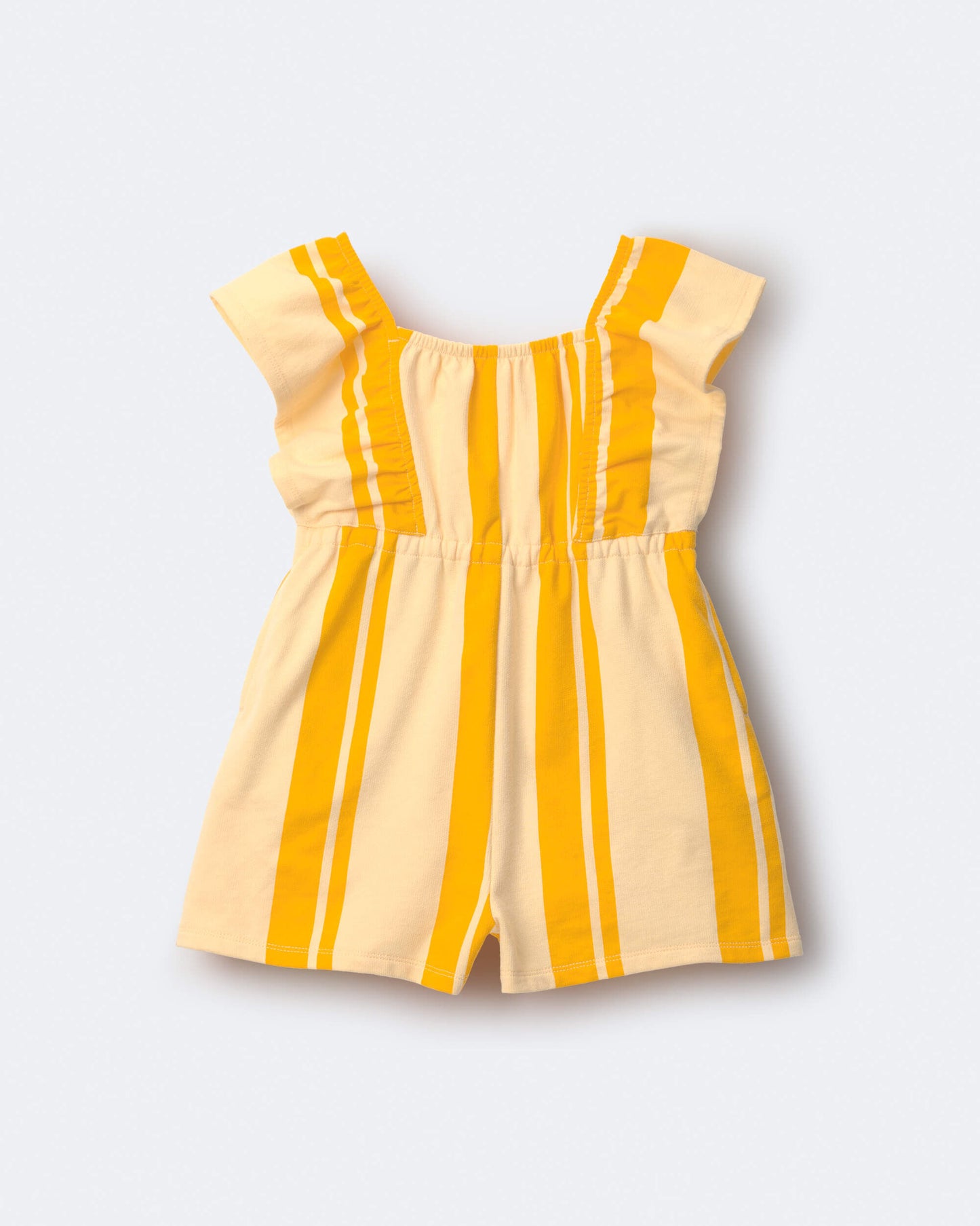 Toddler Girl Ruffle Sleeve Romper in Stripes - Yellow