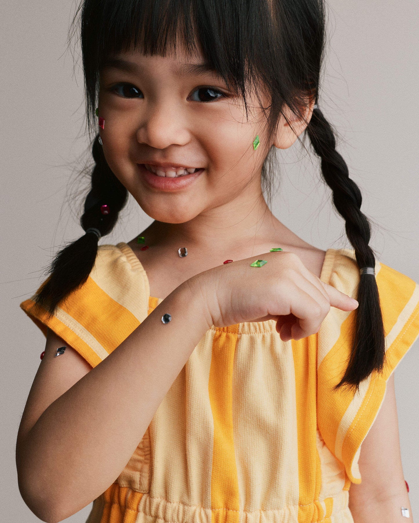 Toddler Girl Ruffle Sleeve Romper in Stripes - Yellow