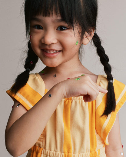 Toddler Girl Ruffle Sleeve Romper in Stripes - Yellow