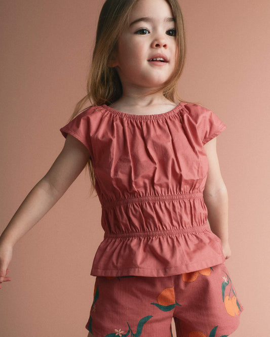 Toddler Girl Elastic Waist Peplum Top - Rose