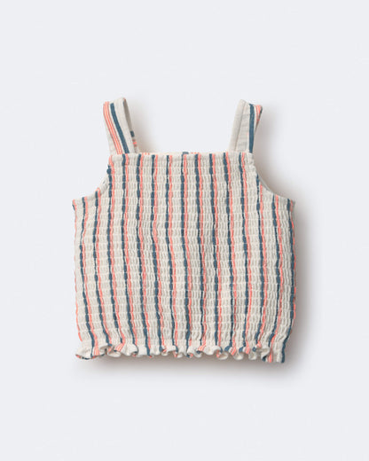 Toddler Girl Smocked Top in Stripes - Cream