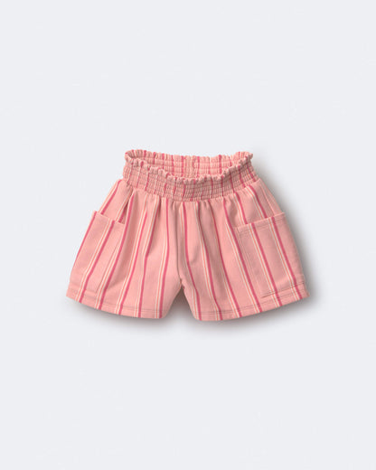 Toddler Girl Swing Shorts with Pockets in Stripes - Light Pink