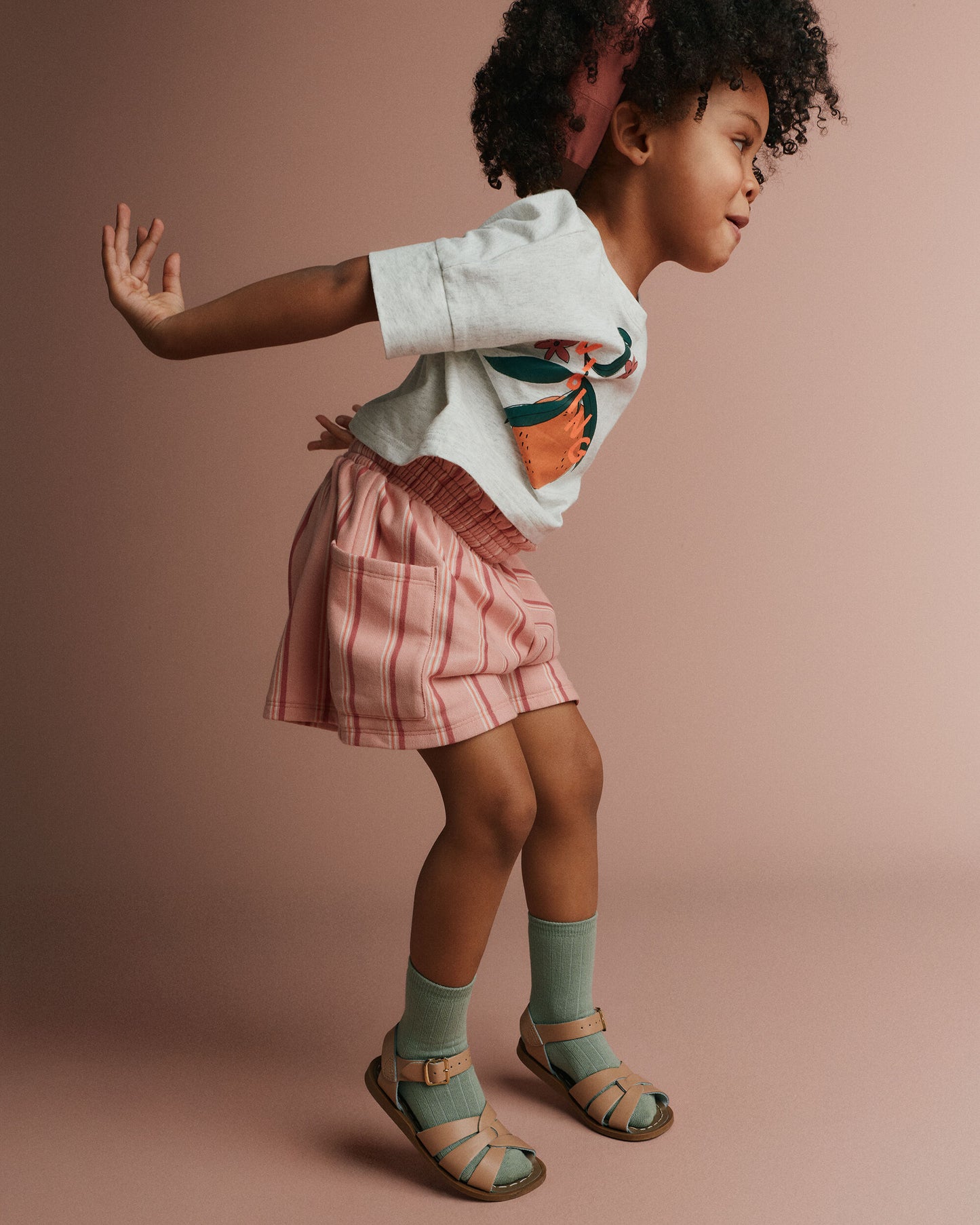 Toddler Girl Swing Shorts with Pockets in Stripes - Light Pink