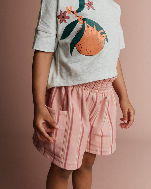 Toddler Girl Swing Shorts with Pockets in Stripes - Light Pink