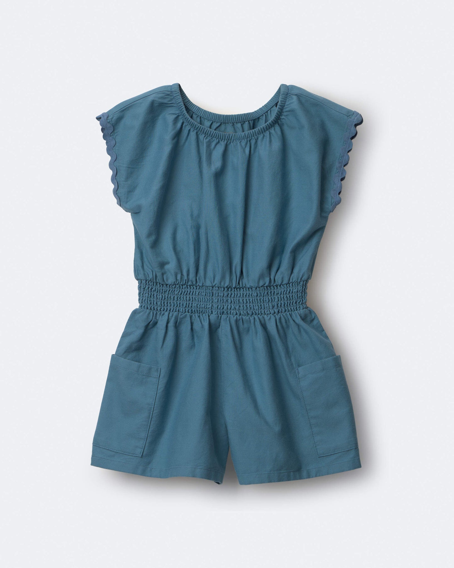 Toddler Girl Ric-Rac Swing Romper with Pockets - Blue